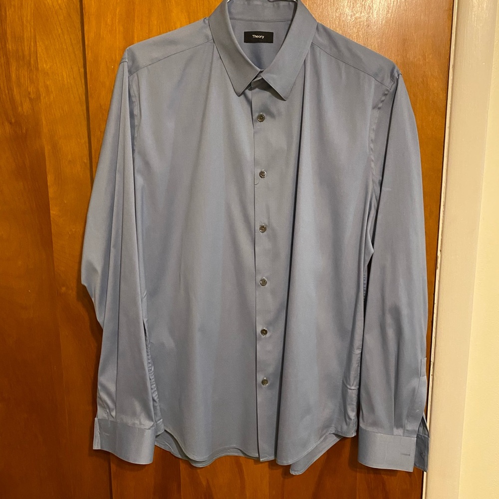 Theory Men's Casual/Dress Blue Collared Long Sleeve  Button Down Shirt Size XL